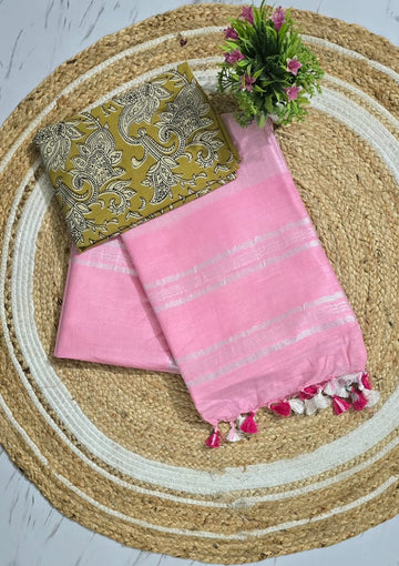 Super Soft Plain Linen Cotton Sarees