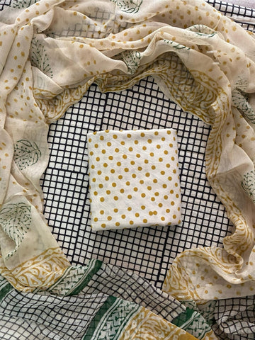 Handblock print cotton suits with chiffon dupatta