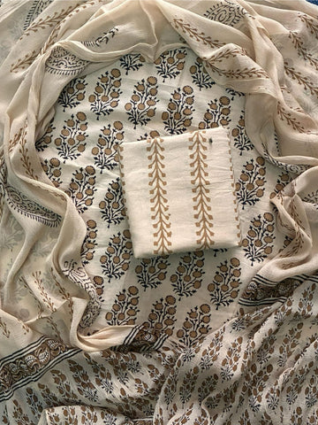 Handblock print cotton suits with chiffon dupatta