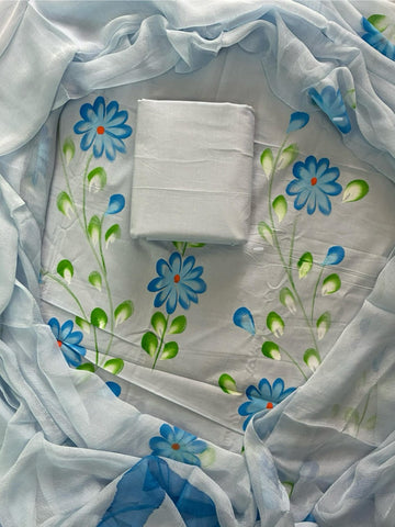Handblock print cotton suits with chiffon dupatta