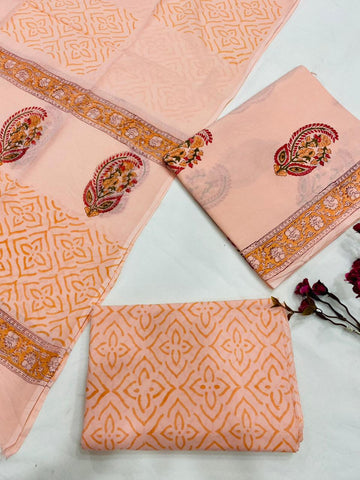 Hand Block Printed Cotton Suits With Cotton Dupatta