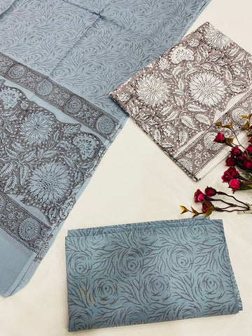 Hand Block Printed Cotton Suits With Cotton Dupatta