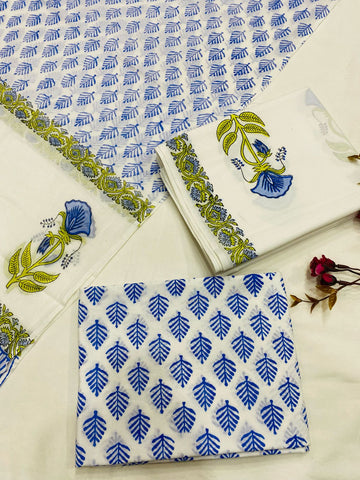 Hand Block Printed Cotton Suits With Cotton Dupatta