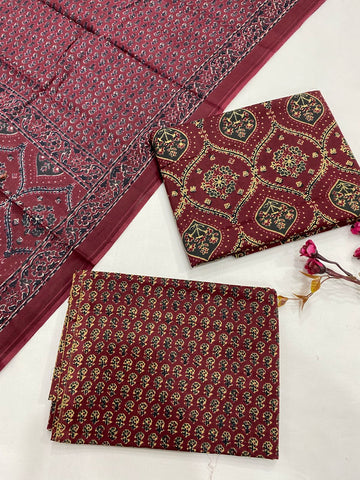 Hand Block Printed Cotton Suits With Cotton Dupatta