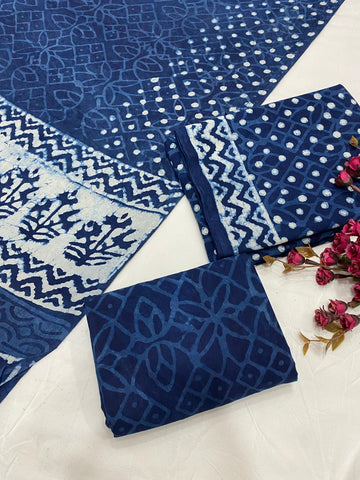 Hand Block Printed Cotton Suits With Cotton Dupatta