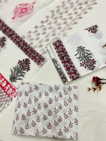 Hand Block Printed Cotton Suits With Cotton Dupatta