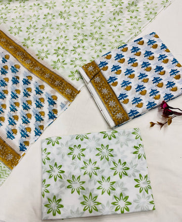 Hand Block Printed Cotton Suits With Cotton Dupatta