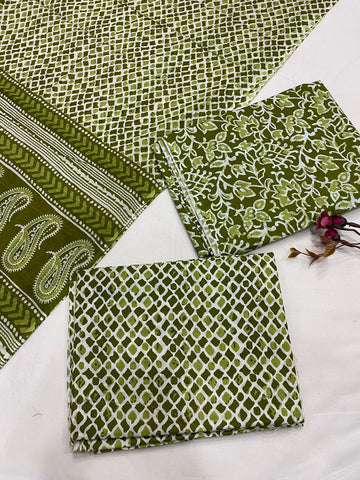 Hand Block Printed Cotton Suits With Cotton Dupatta