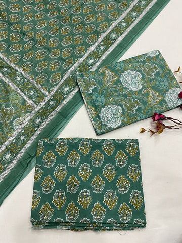 Hand Block Printed Cotton Suits With Cotton Dupatta