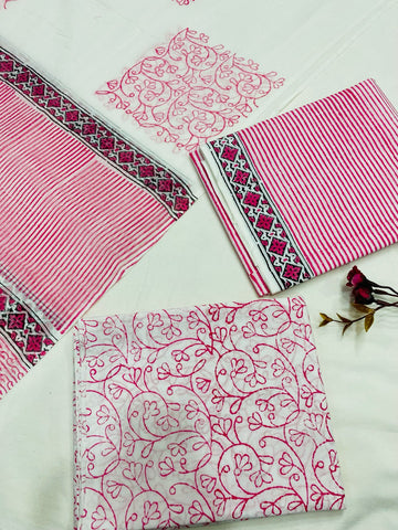 Hand Block Printed Cotton Suits With Cotton Dupatta