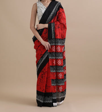 Bagru Block Print Cotton mulmul Sarees With Running Blouse