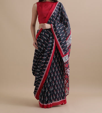 Bagru Block Print Cotton mulmul Sarees With Running Blouse