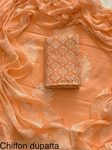 Cotton Hand Block Printed Suit With Kota Doriya Dupatta