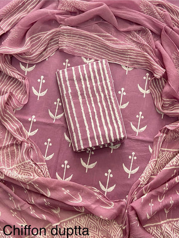 Cotton Hand Block Printed Suit With Kota Doriya Dupatta