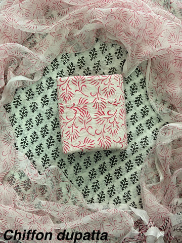 Cotton Hand Block Printed Suit With Kota Doriya Dupatta