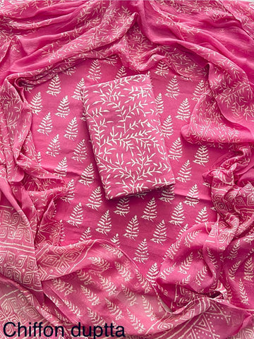 Cotton Hand Block Printed Suit With Kota Doriya Dupatta