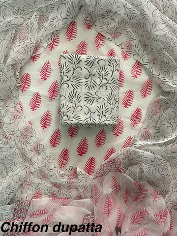 Cotton Hand Block Printed Suit With Kota Doriya Dupatta