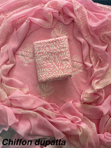 Cotton Hand Block Printed Suit With Kota Doriya Dupatta