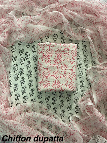 Cotton Hand Block Printed Suit With Kota Doriya Dupatta