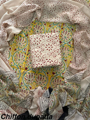 Cotton Hand Block Printed Suit With Kota Doriya Dupatta