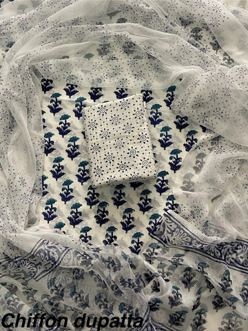 Cotton Hand Block Printed Suit With Kota Doriya Dupatta