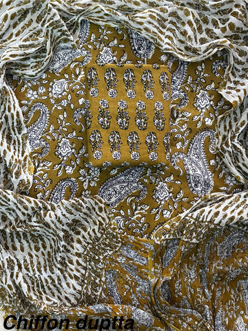 Cotton Hand Block Printed Suit With Kota Doriya Dupatta