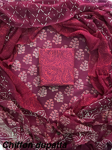 Cotton Hand Block Printed Suit With Kota Doriya Dupatta