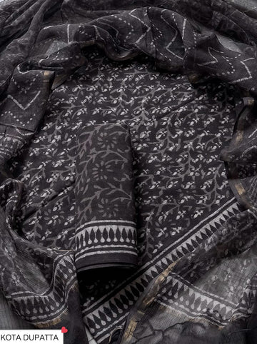 Cotton Hand Block Printed Suit With Kota Doriya Dupatta