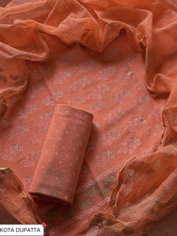 Cotton Hand Block Printed Suit With Kota Doriya Dupatta