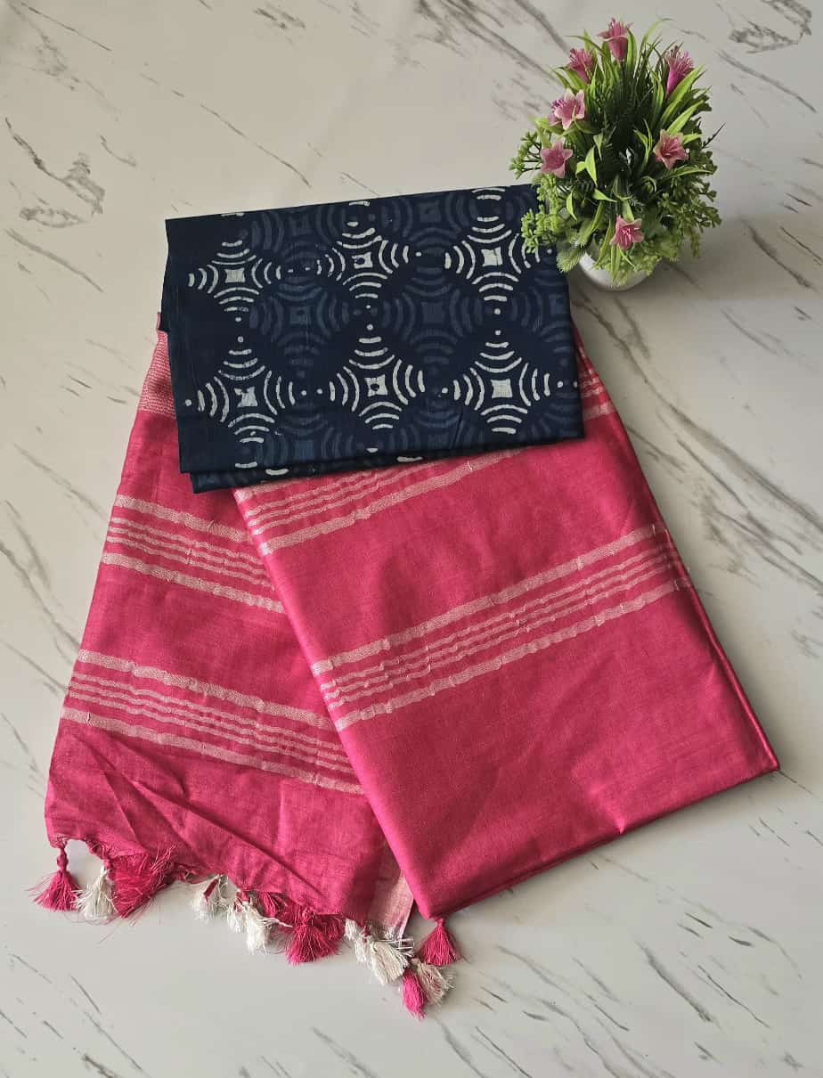 Super Soft Plain Linen Cotton Sarees