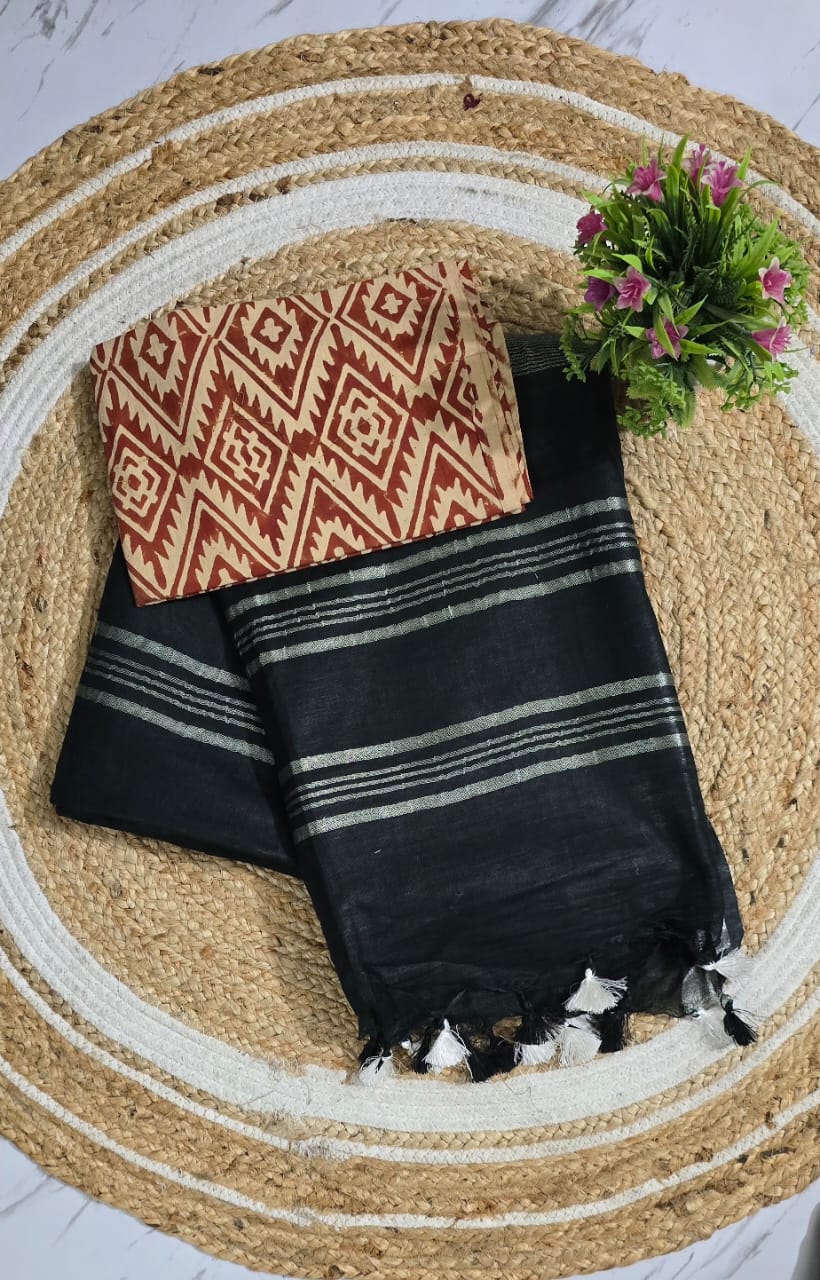 Super Soft Plain Linen Cotton Sarees