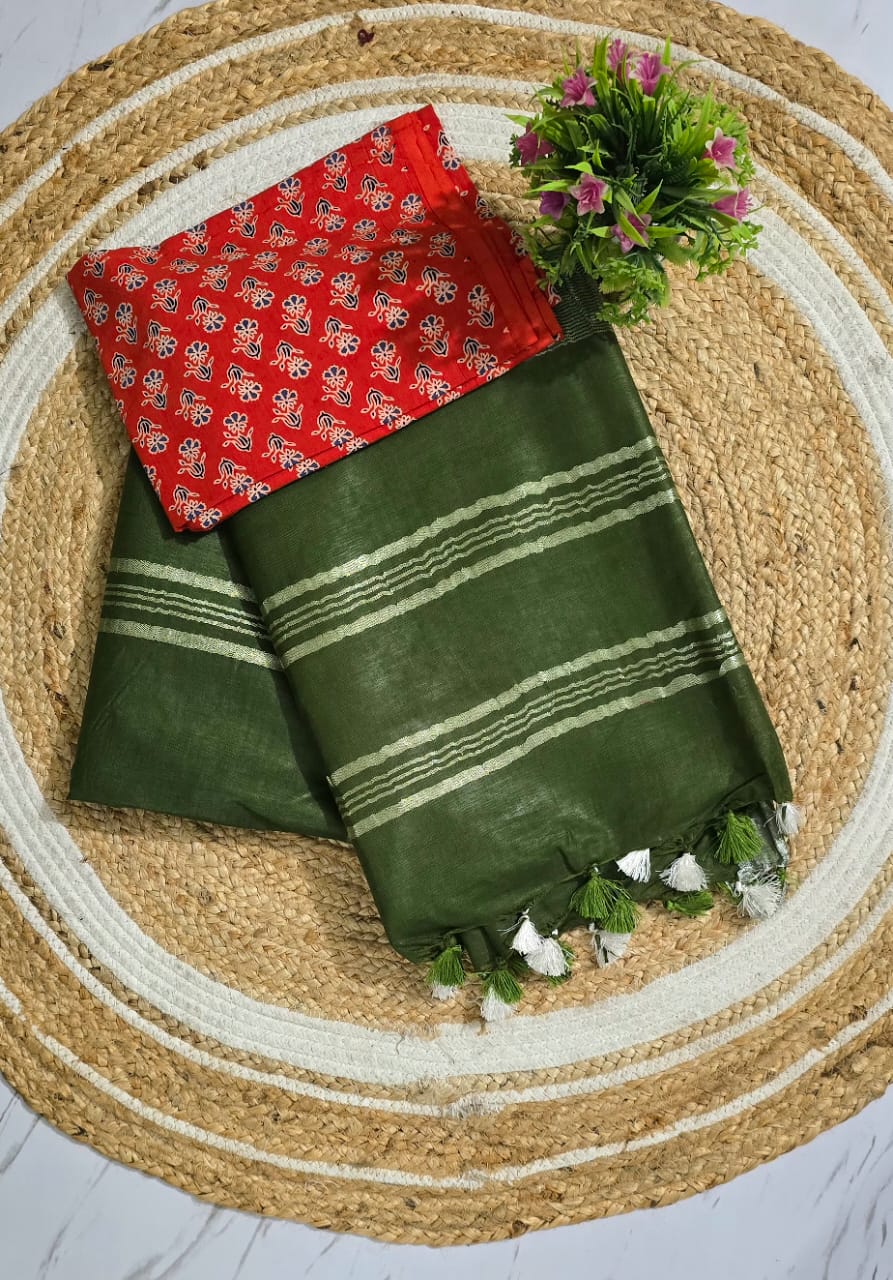 Super Soft Plain Linen Cotton Sarees