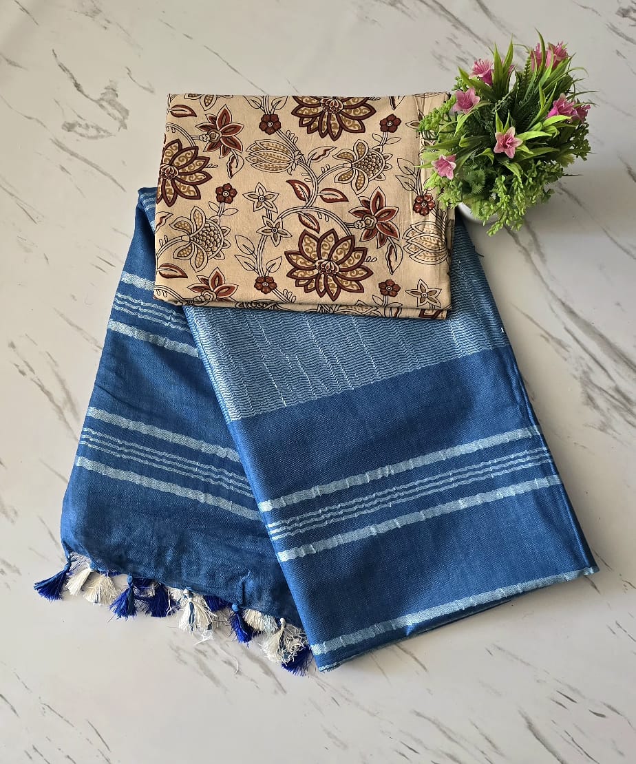 Super Soft Plain Linen Cotton Sarees