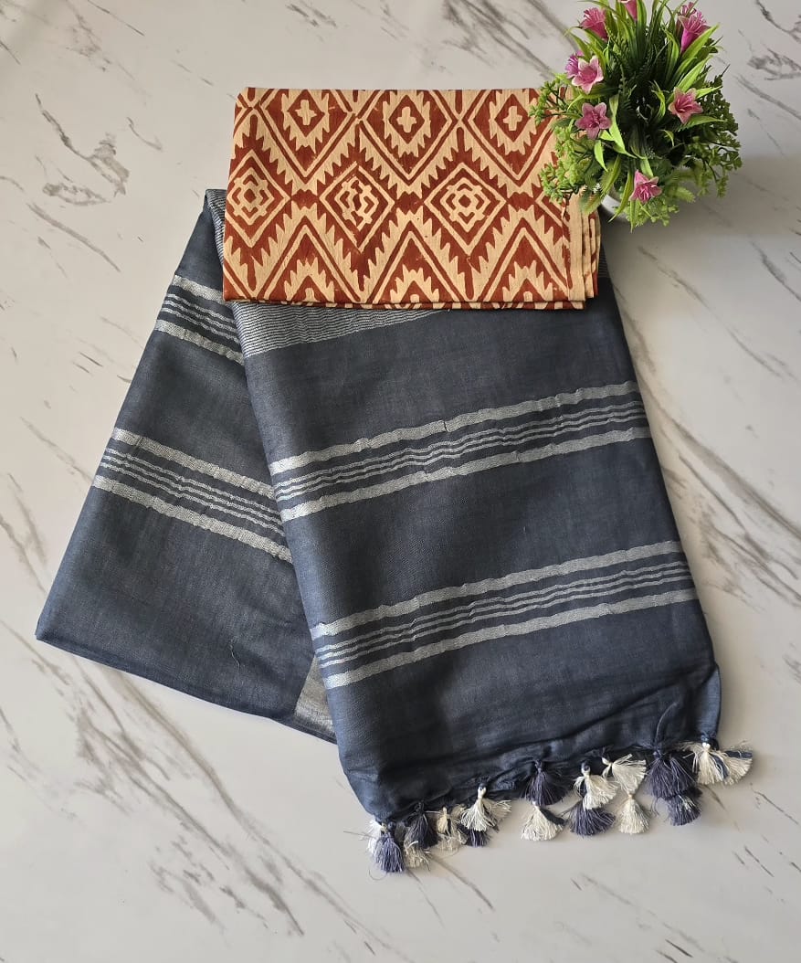 Super Soft Plain Linen Cotton Sarees