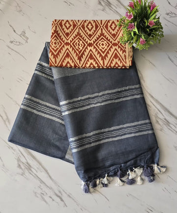 Super Soft Plain Linen Cotton Sarees