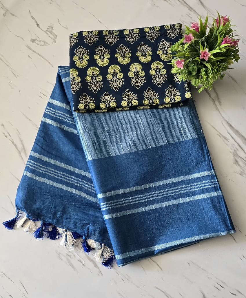 Super Soft Plain Linen Cotton Sarees