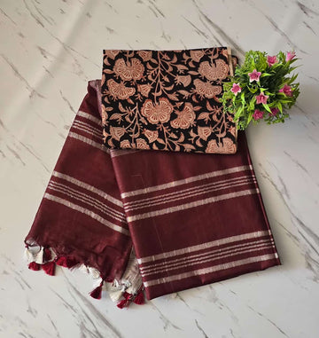 Super Soft Plain Linen Cotton Sarees