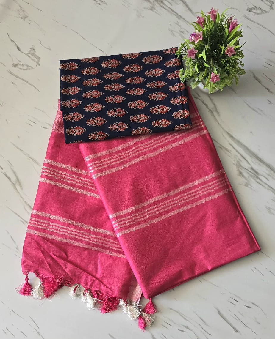Super Soft Plain Linen Cotton Sarees