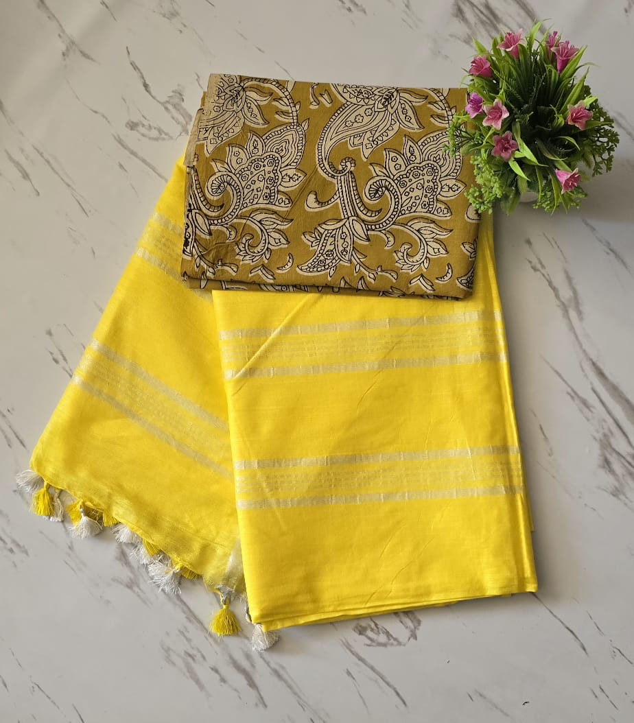 Super Soft Plain Linen Cotton Sarees
