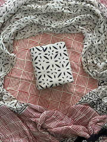 Handblock print cotton suits with chiffon dupatta