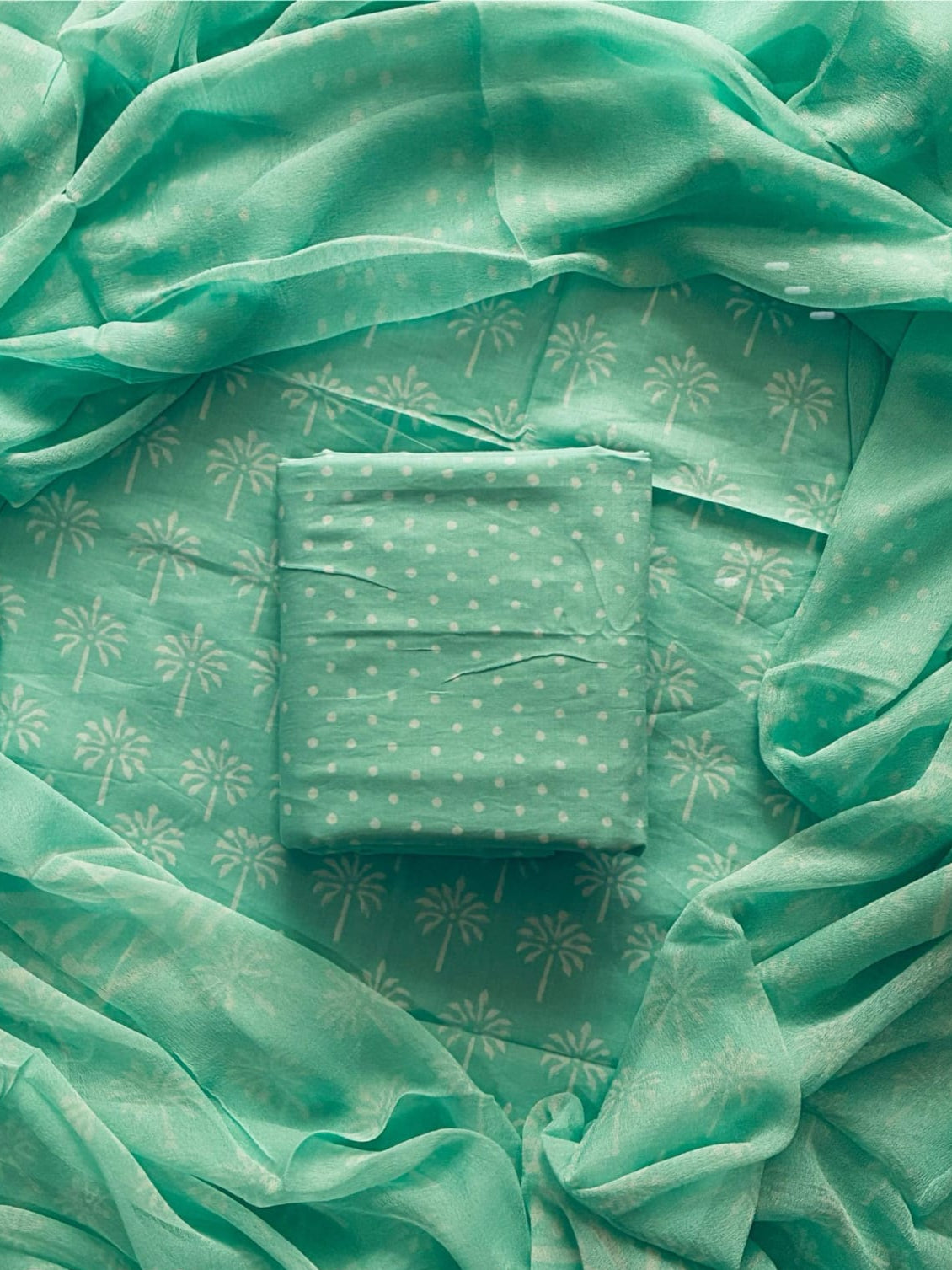 Handblock print cotton suits with chiffon dupatta