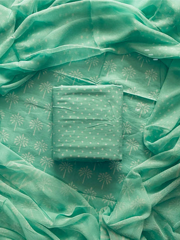 Handblock print cotton suits with chiffon dupatta