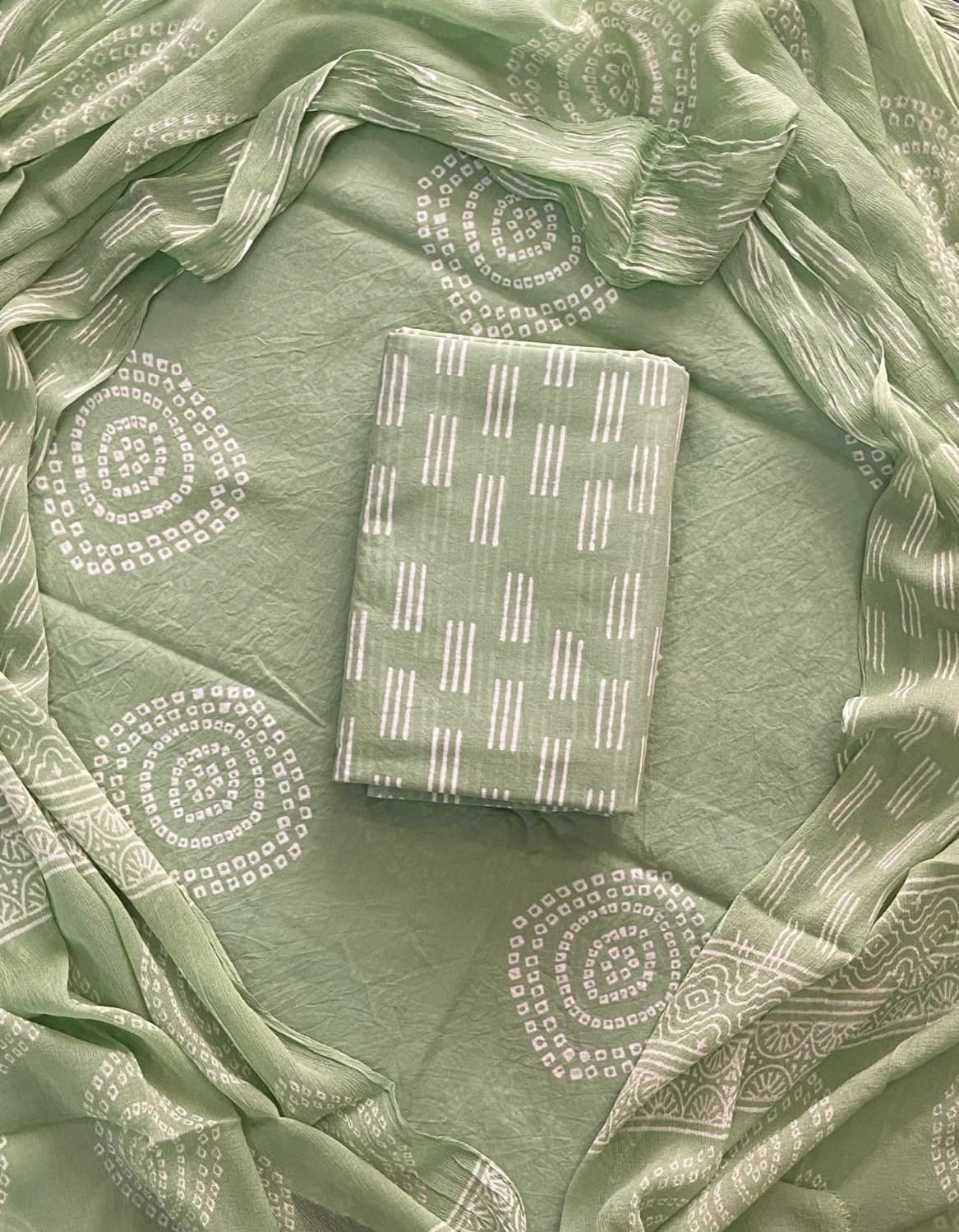 Handblock print cotton suits with chiffon dupatta