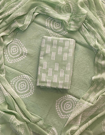 Handblock print cotton suits with chiffon dupatta