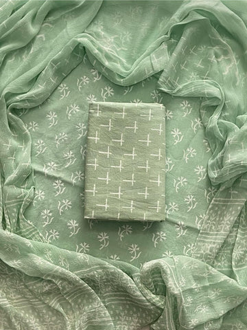 Handblock print cotton suits with chiffon dupatta