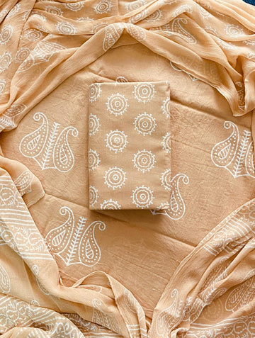 Handblock print cotton suits with chiffon dupatta