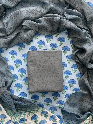 Handblock print cotton suits with chiffon dupatta