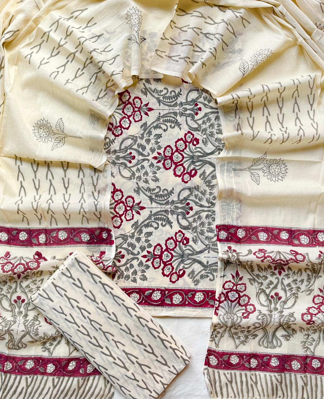 3 Piece Cotton Suit with Cotton Dupatta