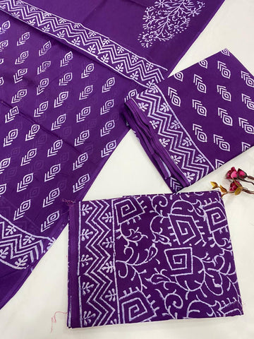 Hand Block Printed Cotton Suits With Cotton Dupatta