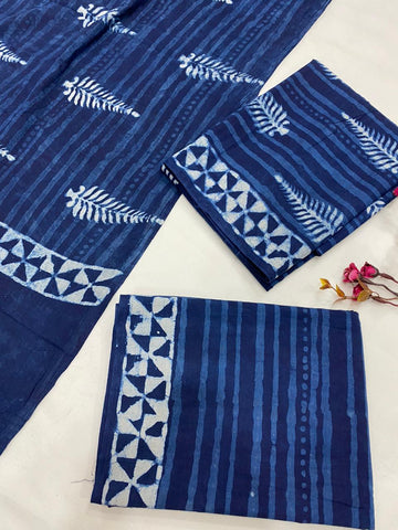 Hand Block Printed Cotton Suits With Cotton Dupatta